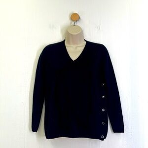 Nordstrom Collection -  100 % Cashmere Black V Neck Buttons Side Sweater SZ XS